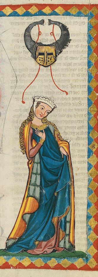 Dame, gotische Miniatur aus dem Codex Manesse, um 1300