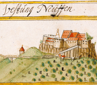 Festungsruine Hohenneuffen, Ansicht aus dem Kieserschen Forstbuch, 1683