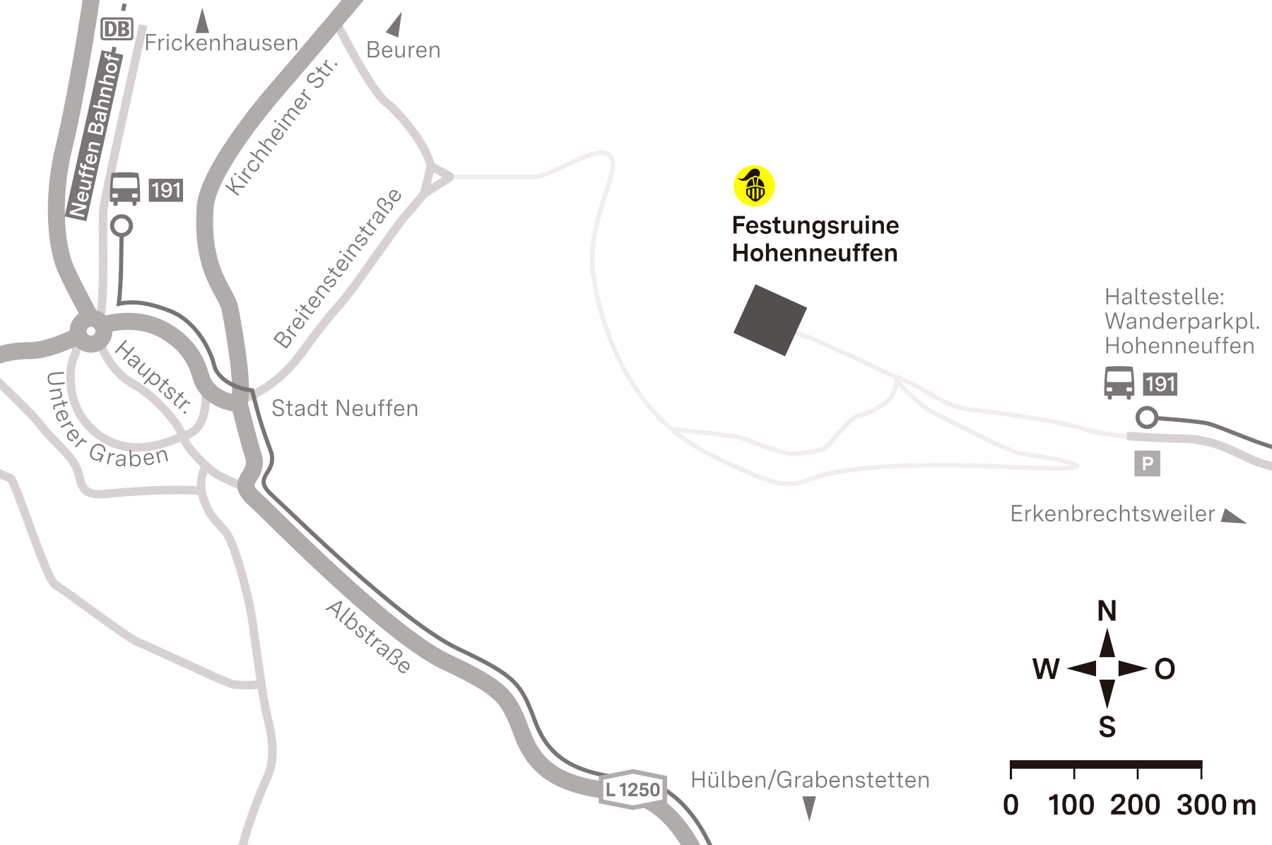 Anfahrtsskizze zur Festungsruine Hohenneuffen