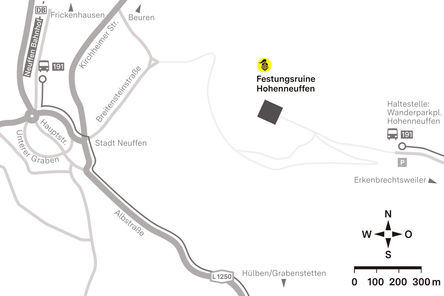 Anfahrtsskizze zur Festungsruine Hohenneuffen